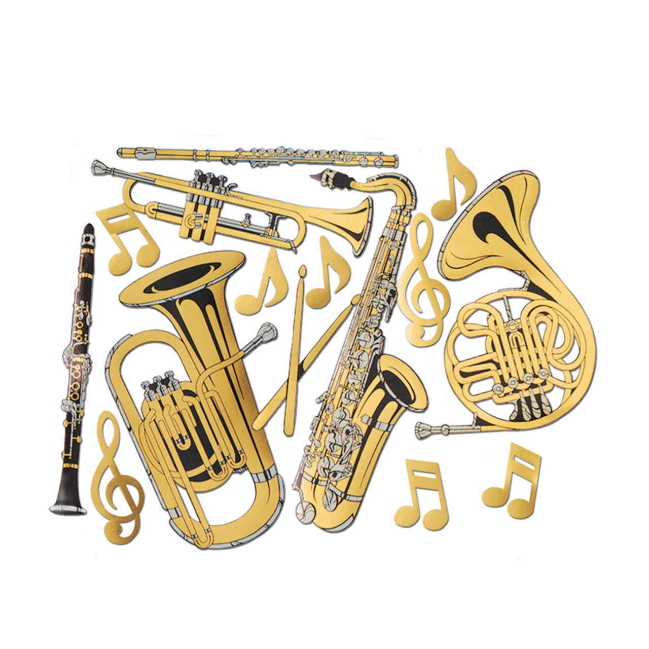 Beistle Gold Foil Musical Instruments Cutouts 17"-23 1 By 2" - 12 Pack (15 Per Package)